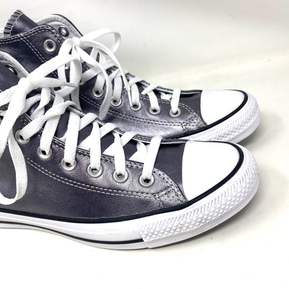 Converse Chuck Taylor High Black Metallic Leather Sneakers Women's Size A06166C - Picture 6 of 8